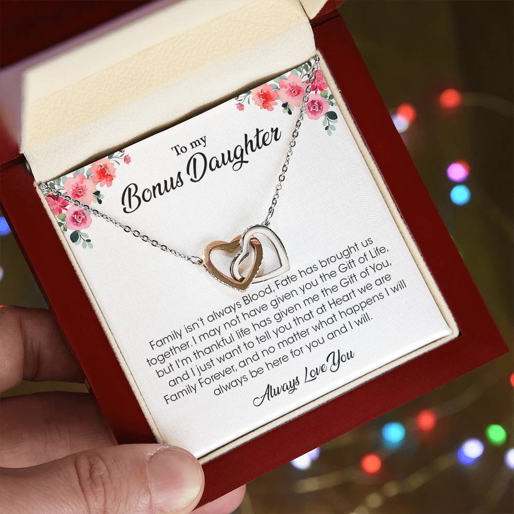 To My Bonus Daughter | Always Love You - Interlocking Hearts necklace