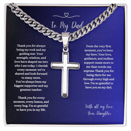 To my Dad | From Daughter| Perfect Gift | Cuban Chain with Artisan Cross Necklace