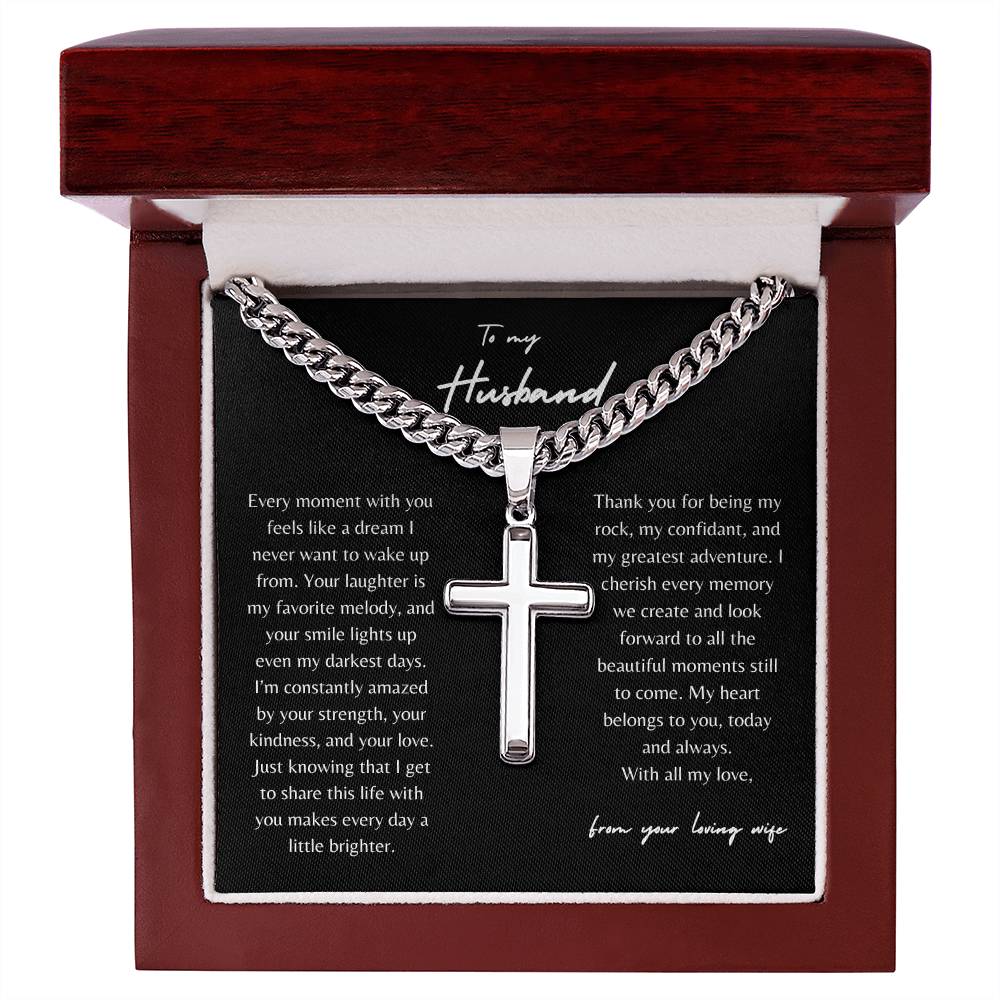 To my Loving Husband| Cuban Chain  with Artisan Cross Necklace